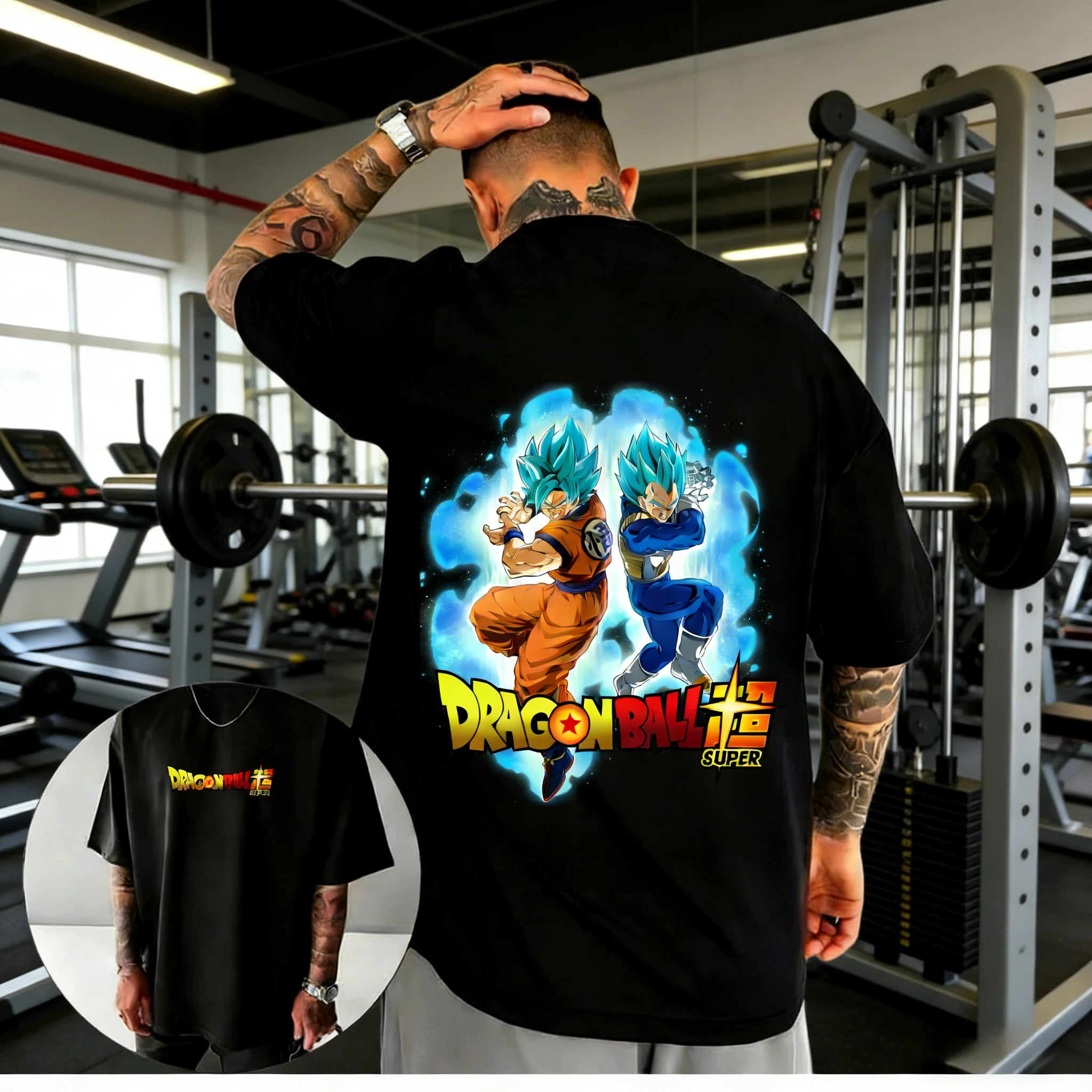 

Футболка унисекс оверсайз из 100% хлопка с винтажным принтом Dragon Ball 2026: Супер Сайян Синий Гоку и Вегета, высокое качество