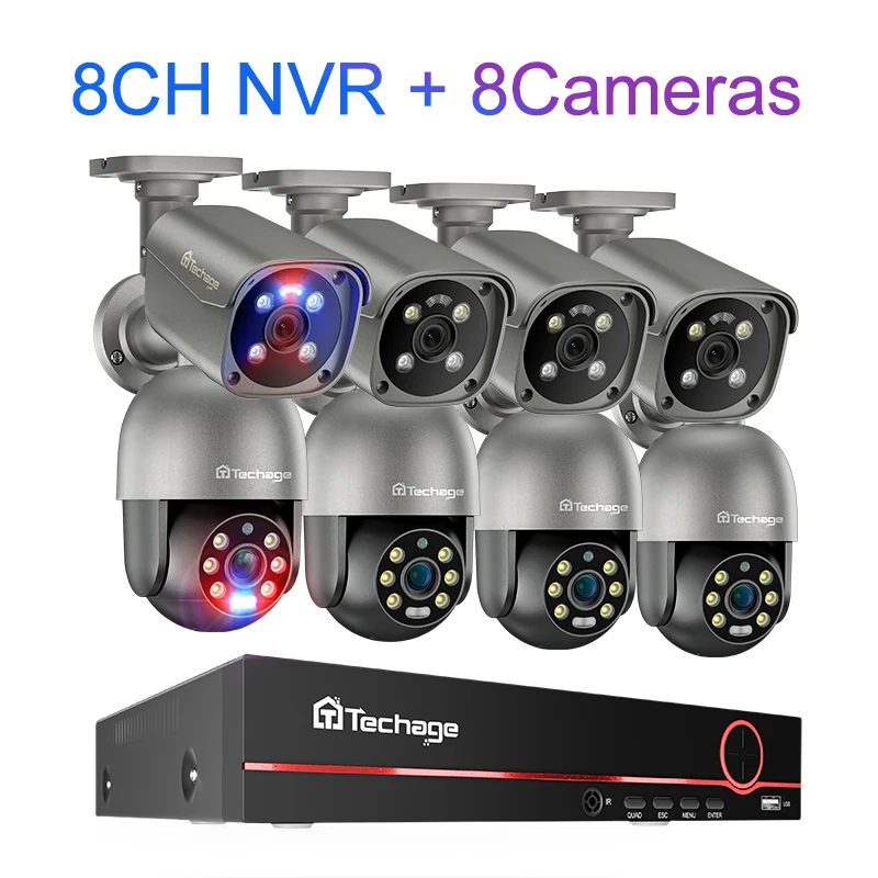 Techage 8CH 4K UHD 8MP PTZ POE Camerasysteem Buiten AI Menselijke detectie Tweerichtingsgesprek CCTV Videobewaking H.265 NVR-kit - afbeelding 1