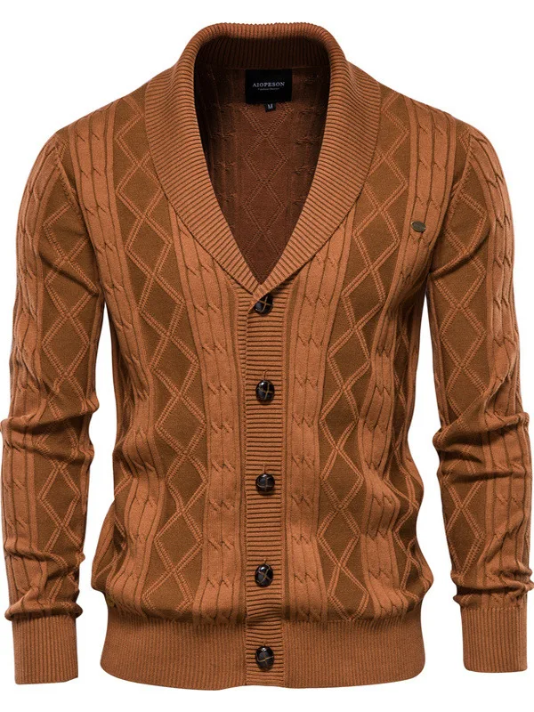 

Thiened Knitted V-Ne Long Sve Men's Sweater Open Cardigan Casual Sle Cotton Fabric High Color Fastn Long Length