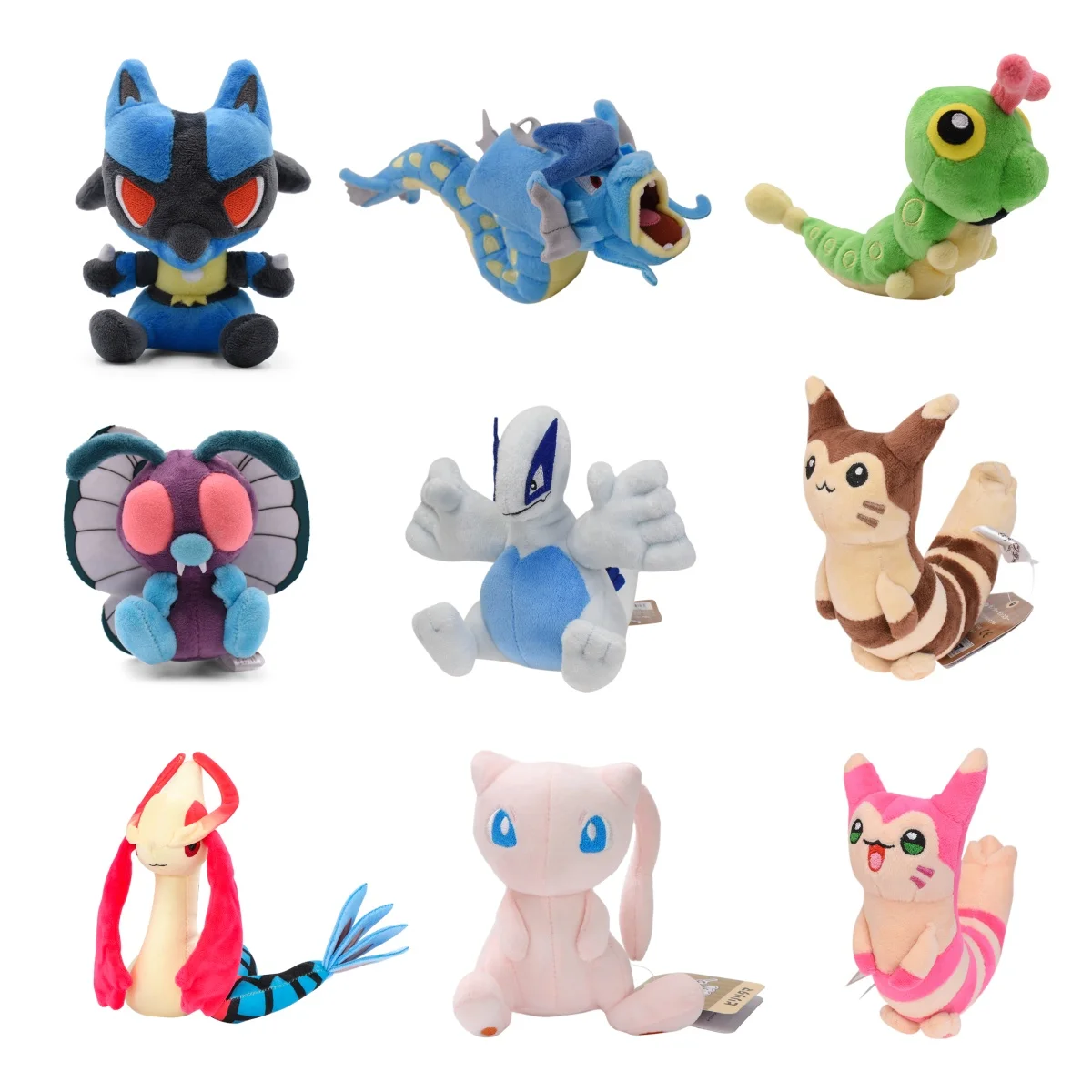 Peluches de Pokemon: Lugia, Caterpie, Butterfree, Litwick, Lucario, Milotic, Gallade, Haxorus, Mew, Furret, Lindos Peluches de Felpa