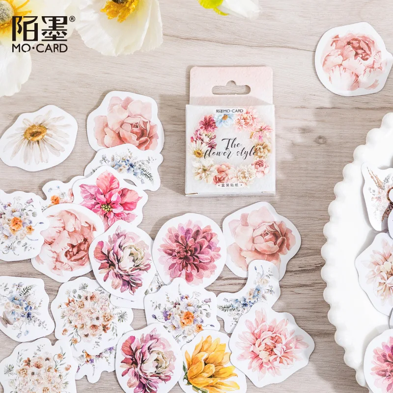 46 Pcs Early Morning Style Flower Planner Stickers DIY Decorative Adhesive Garden Wildflowers sticker For Scrapbook Journaling