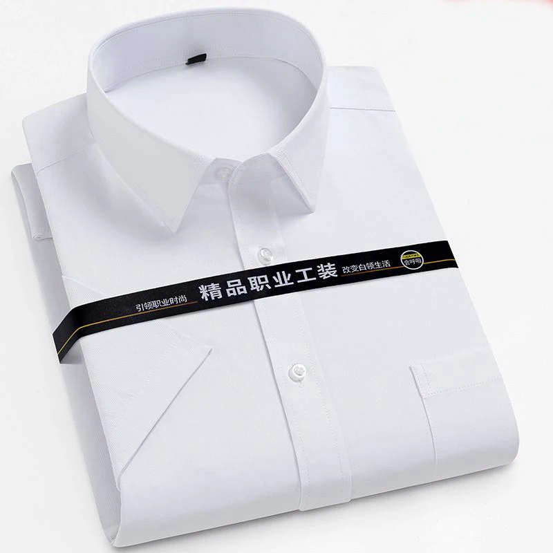 Plus Size Men Business Formal Dress Shirt Long / Short Sleeve Regular Fit Solid Male Casual Social Office Wedding Shirts White