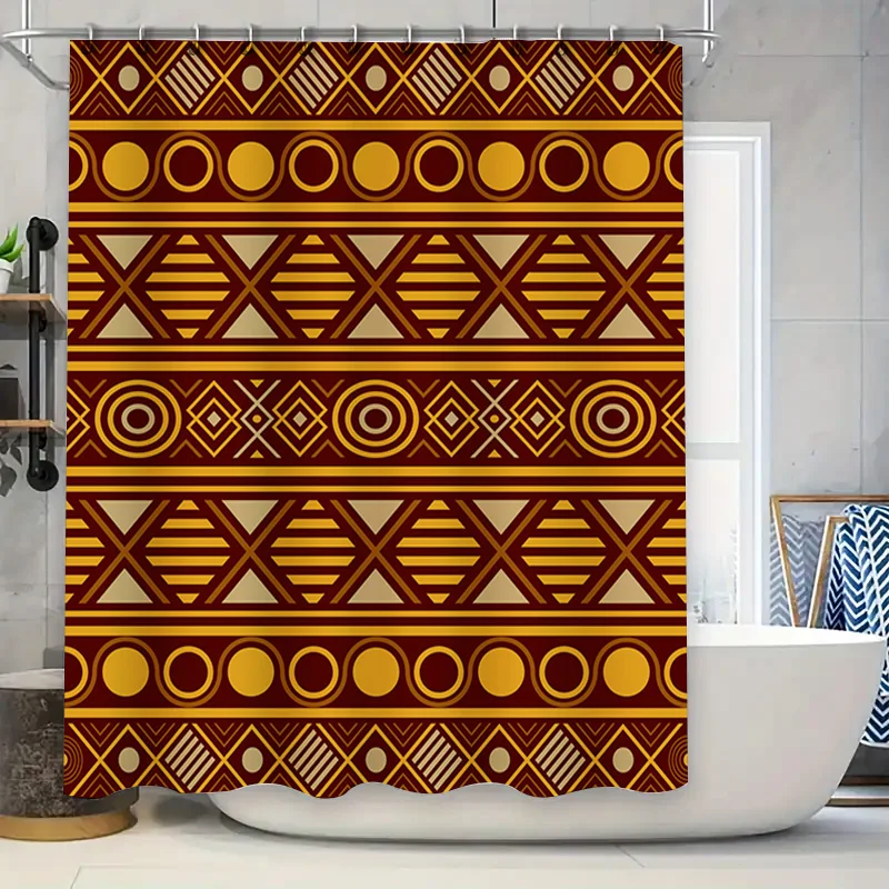 

Geometric Shower Curtain Waterproof Home Decor Modern Bathroom Accessories Set with Rings Maroon Brown Beige Pattern (One Size)
