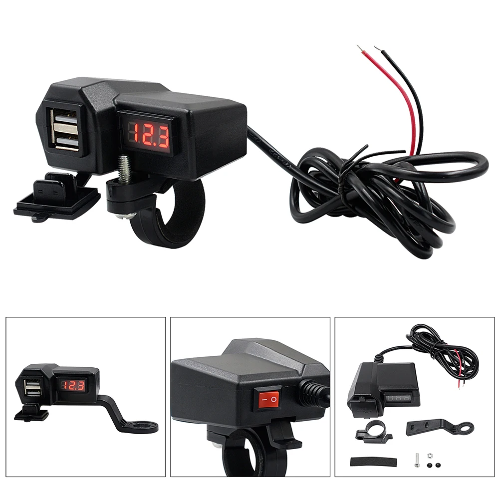 

1 Set 3.4A Motorcycle Usb Dual Port Fast Charging Device Voltmeter Electric Motorbike Square Adapter Motorbike