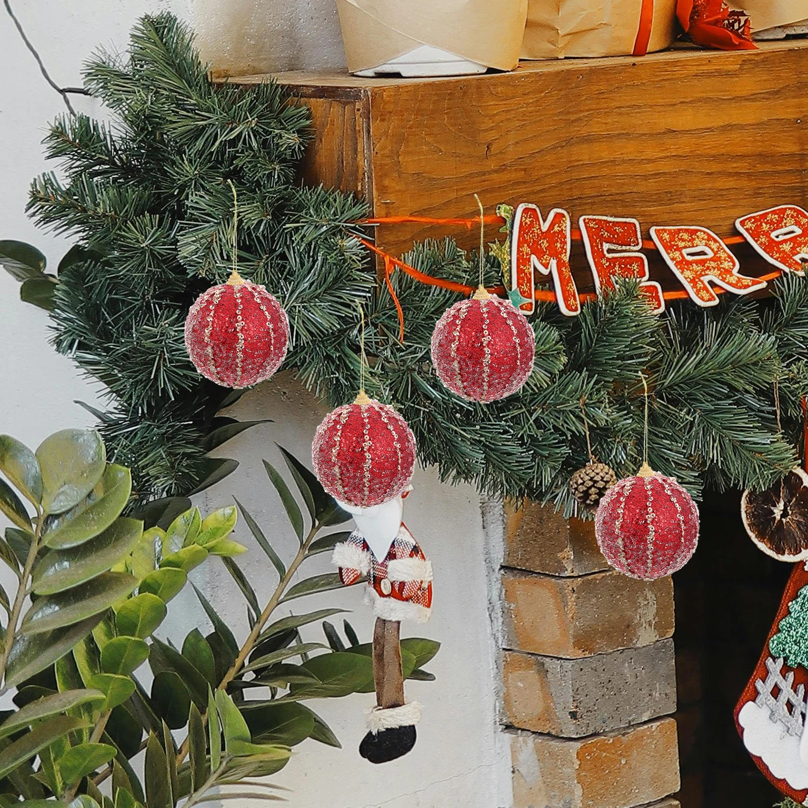 

4Pcs Christmas Decoration Balls 8cm White Glitter Vertical Stripes Durable Foam Tree Ornaments Multicolor Xmas Decor