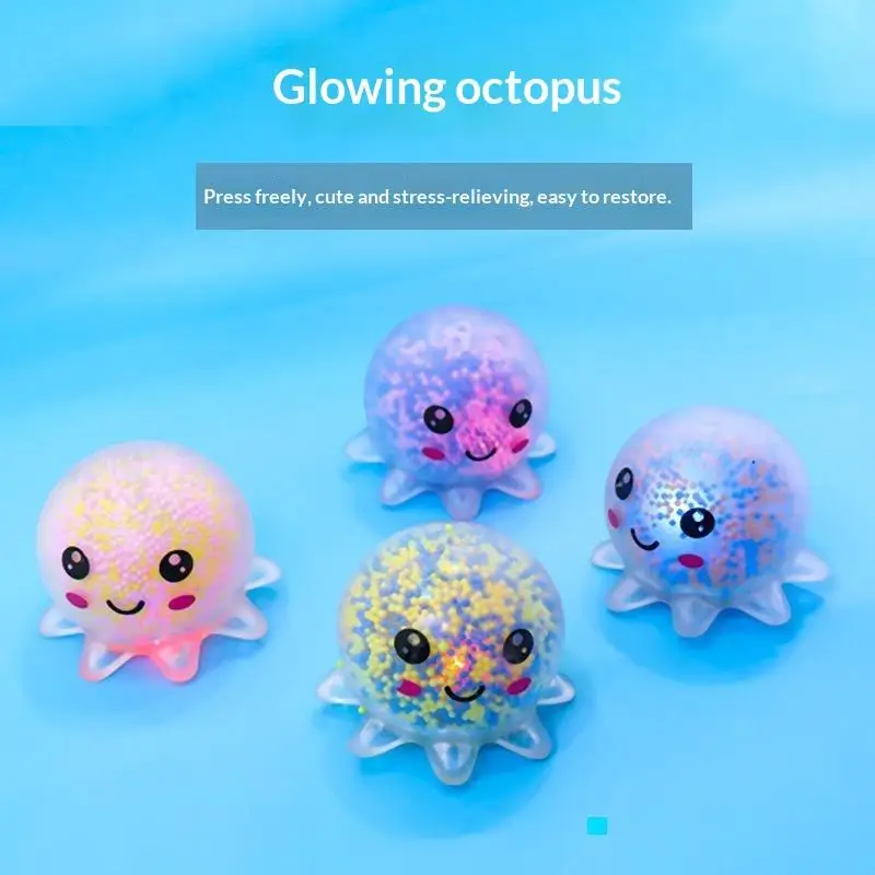 Octopus Squeeze Toy Luminous Soft Squeeze Stress Relief Fidget Toy Cute Cartoon Bead Filled For Kids Adults Party Gift
