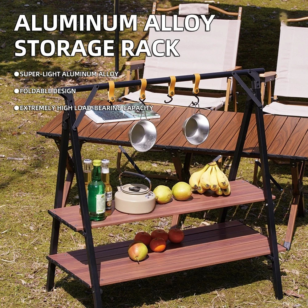 Double Layer Storage Rack L/A Type Aluminum Alloy Outdoor Camping Picnic Storage Camping Rack Camping Triangle Storage Rack