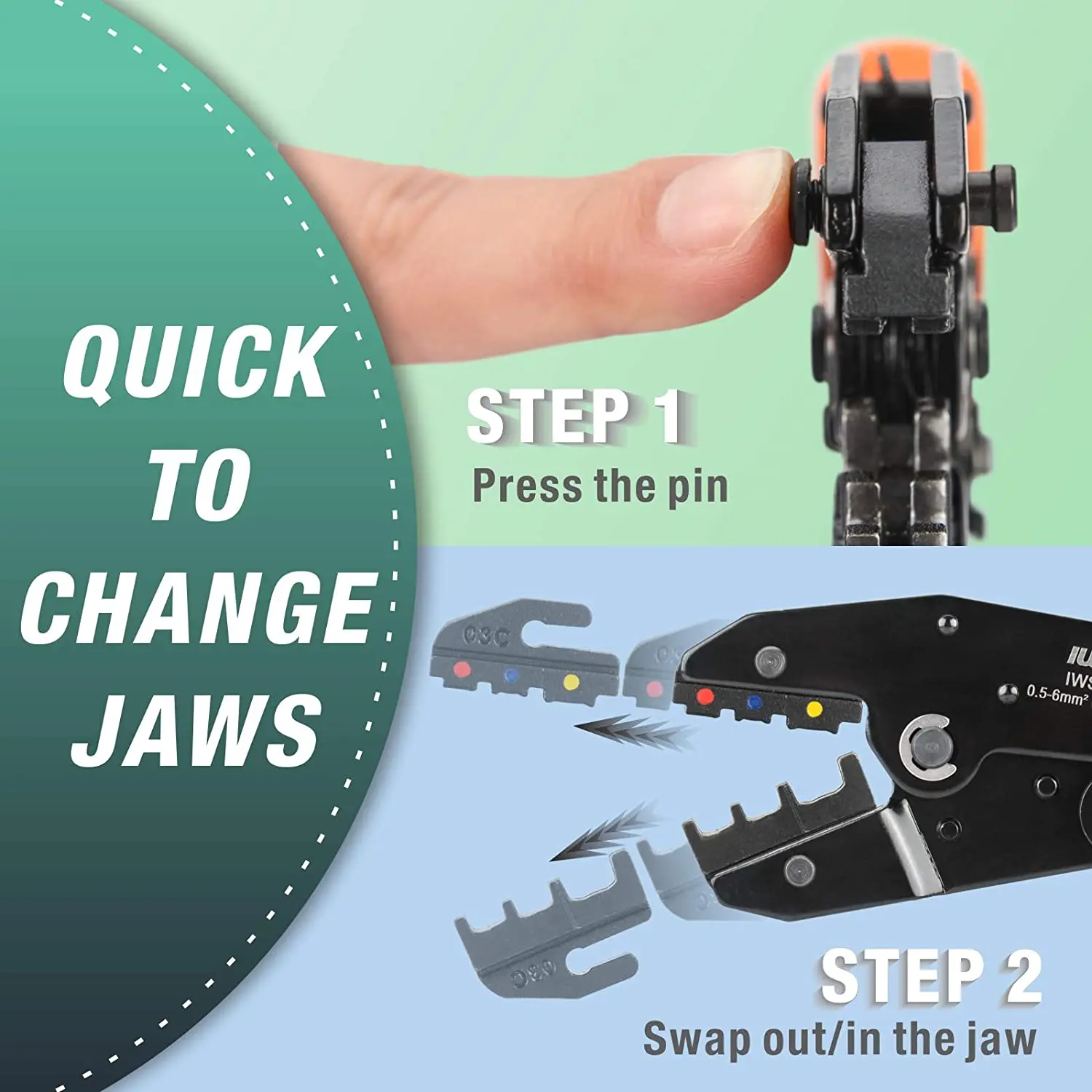 IWISS KIT-0535 Hand Crimping Tools Set 8PCS Quick Replace Jaws Connectors Wire Stripper Pliers Cutter for Non-Insulated Ferrules