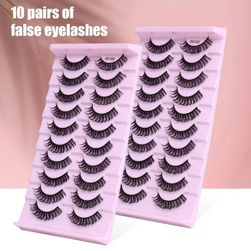 10 أزواج من الرموش الرقيقة المخططة الروسية ثلاثية الأبعاد المتينة القابلة لإعادة الاستخدام بطول 10-16 ملم، رموش مجعدة، مكياج تمديد