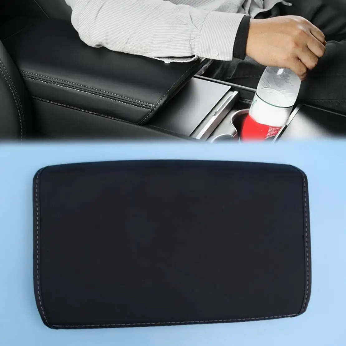 Car Center Console Armrest Box Cover Trim Padding Cushion fit for Tesla Model 3 Highland 2024 Black PU Leather