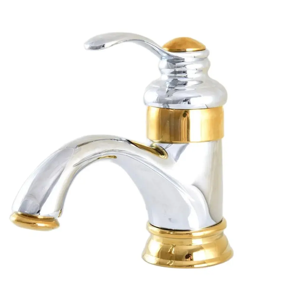 Deck Mounted Chrome Gold Brass Single Handle Hole Bathroom Sink Mixer Faucet Hot and Cold Water Mixer Tap  Lnf302