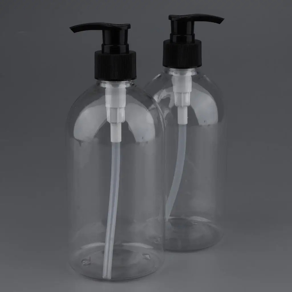 Premium Plastic Pump Bottles 2 Pack 500ml Refillable Shampoo Dispenser for Kitchen Bathroom Salon Use
