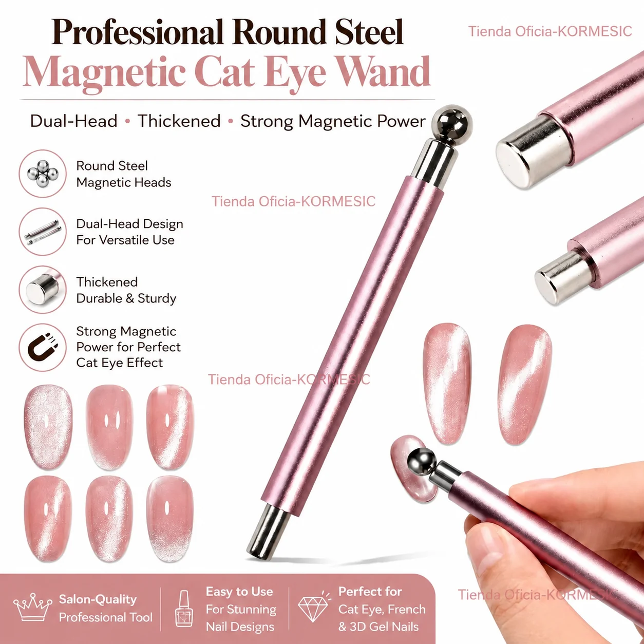 1Pcs Round Steel Magnetic Ball Double-Headed Thickened Cat-Eye Magnetic Stick Cylindrical French Magnet Pen Cat Eye Magnet Tool