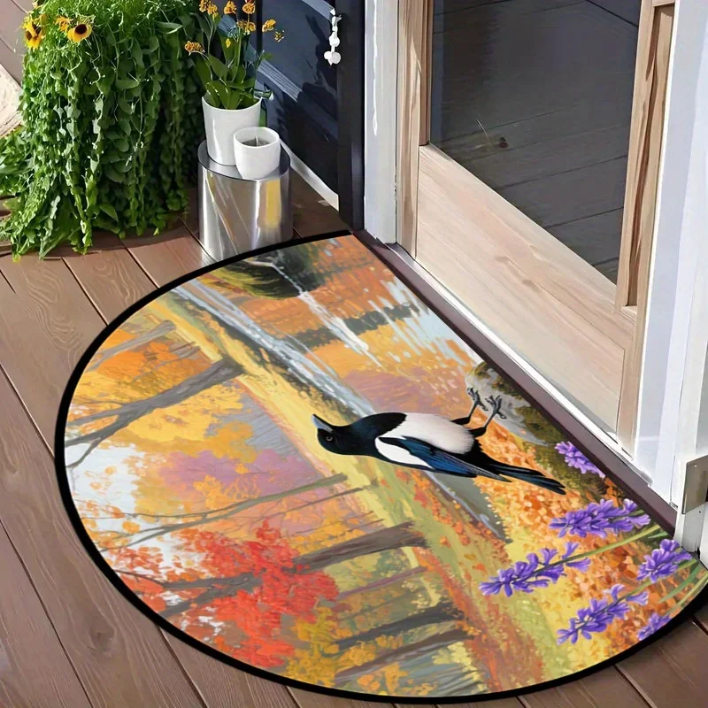 Dreamy Blue Midnight Scenery With Cats Half Moon Door Rug Aesthetic Wildlife Silhouette Mat For Porch Home