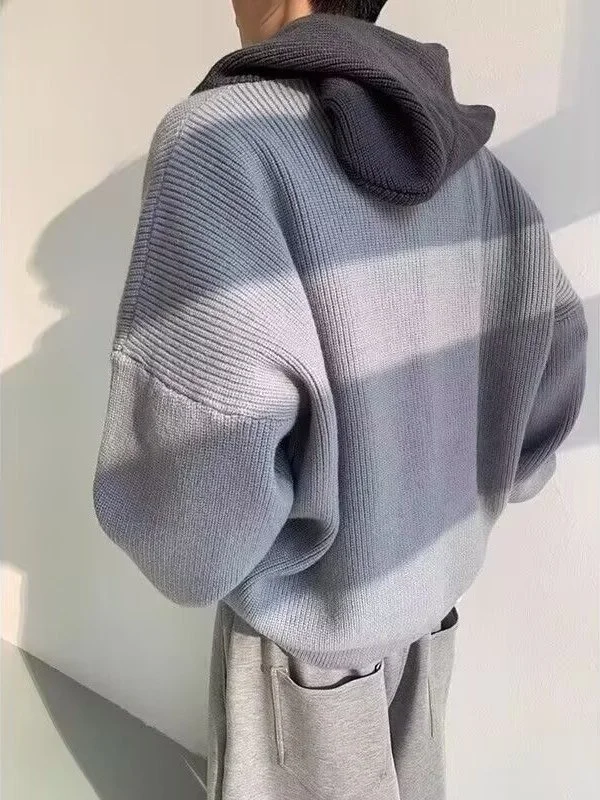 

Свободная толстовка с капюшоном в стиле ретро контрастного цвета, вязаная куртка для подростков и мужчин, зимний теплый мягкий полиэстер, длинный топ све