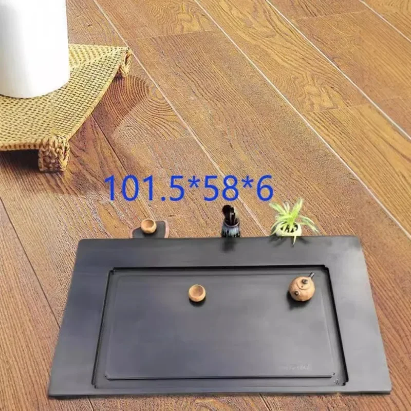 Natural stone material black rectangular tea tray stone carving household tea sea kung fu tea set
