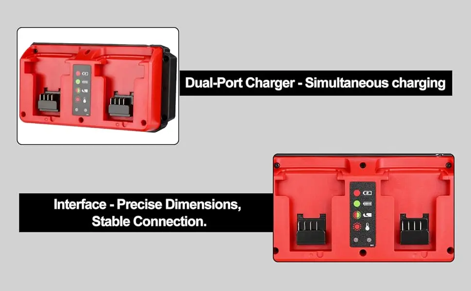 Dual-Port-Schnellladegerät für Milwaukee 14,4V-18V Akkus, intelligentes sequenzielles Laden, LED-Anzeige, Wandmontage – Detail 9