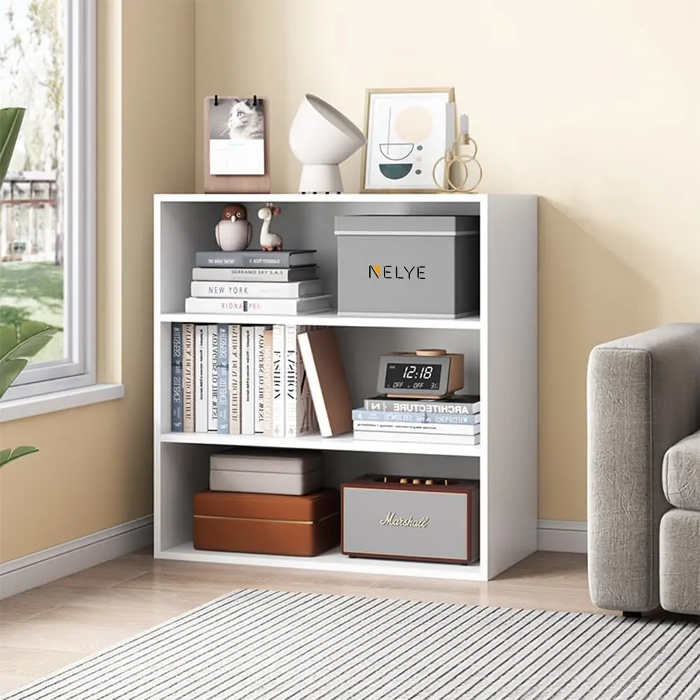 

Basic Open Shelf Bookcase - 3-Tier Wooden Cube Storage Shelves Split Bookshelf, White