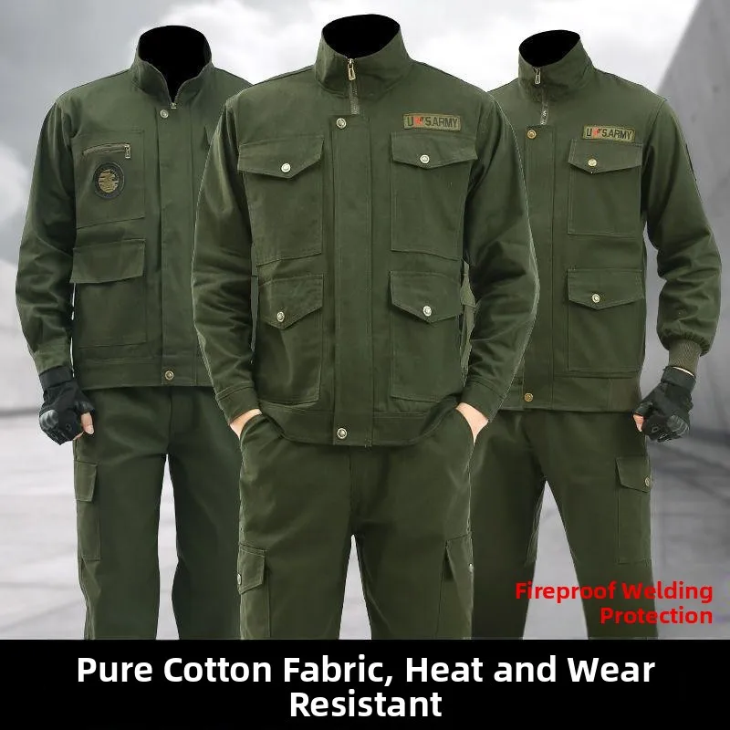 

Утепленный хлопковый рабочий костюм для мужчин: комплект спецодежды с длинными рукавами, защита от ожогов, промышленная одежда