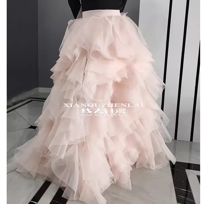 2024 Plus Size Womens Evening Party Cake Mopping the floor Marry Bride Maxi Skirt with Womens Fluffy Pink Mesh Tutu long skirts