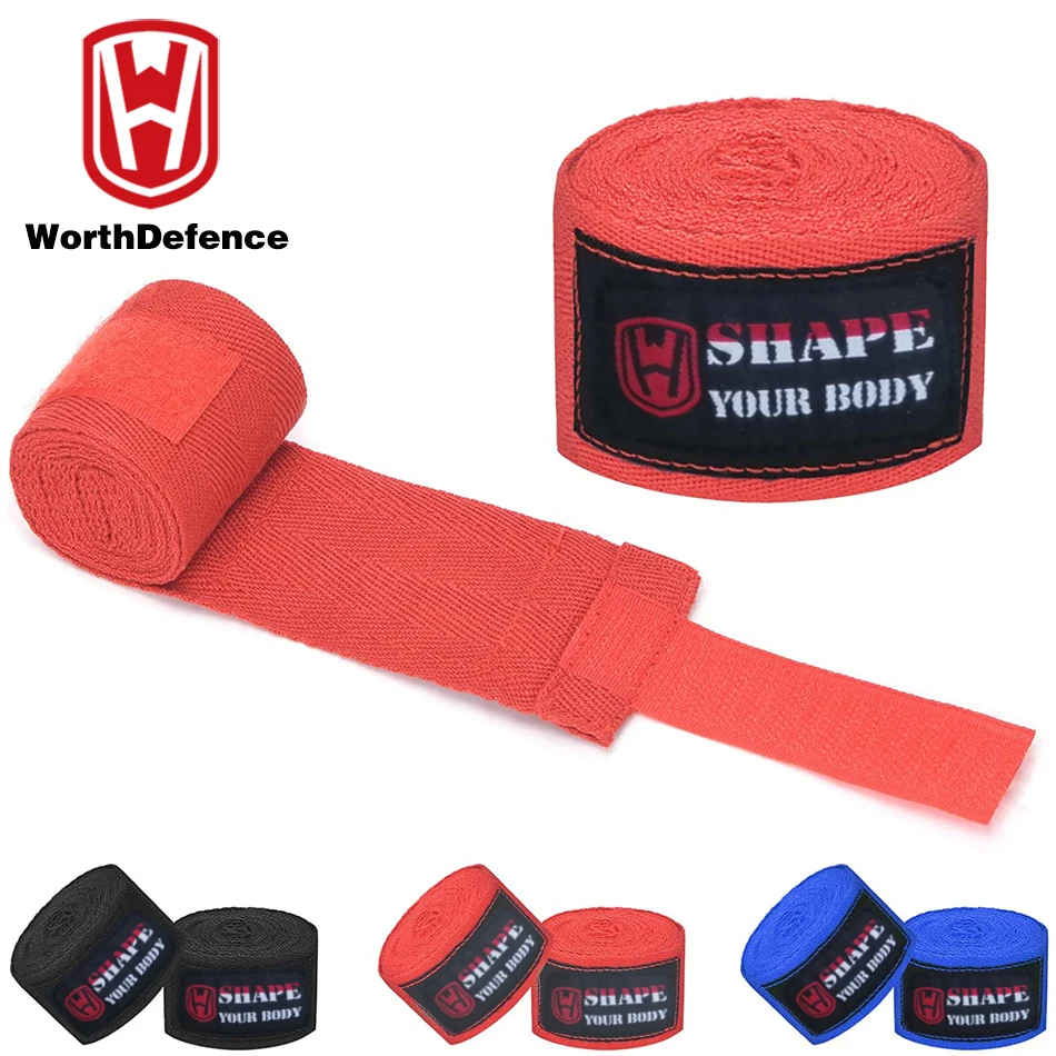 Worthdefene 1 Pair Cotton Kick Boxing Wraps Bandage Men Sanda Taekwondo Muay Thai Guantes De Boxeo MMA Wrist Straps Equipment