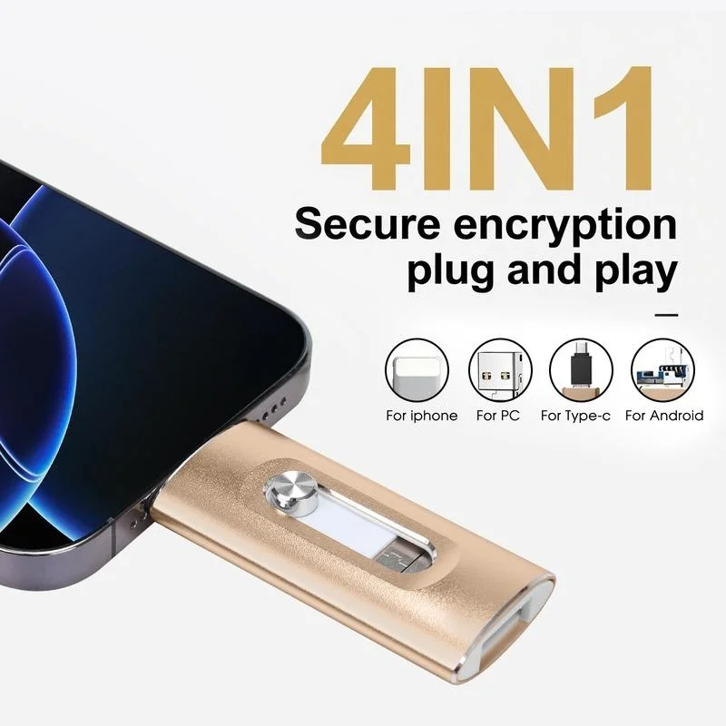 

Высокоскоростная флешка USB 3.0 4-в-1, совместимая с iPhone, Type-C, Android и ПК, портативный внешний накопитель для фото и данных