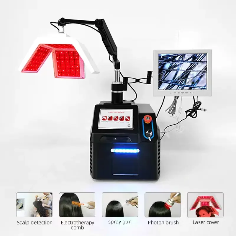 

Hair Regrowth Machine Red Light Therapy Anti-hair Loss Treatment 5 in 1 Diode Laser Hair Growth Hair Follicle Detection Machine