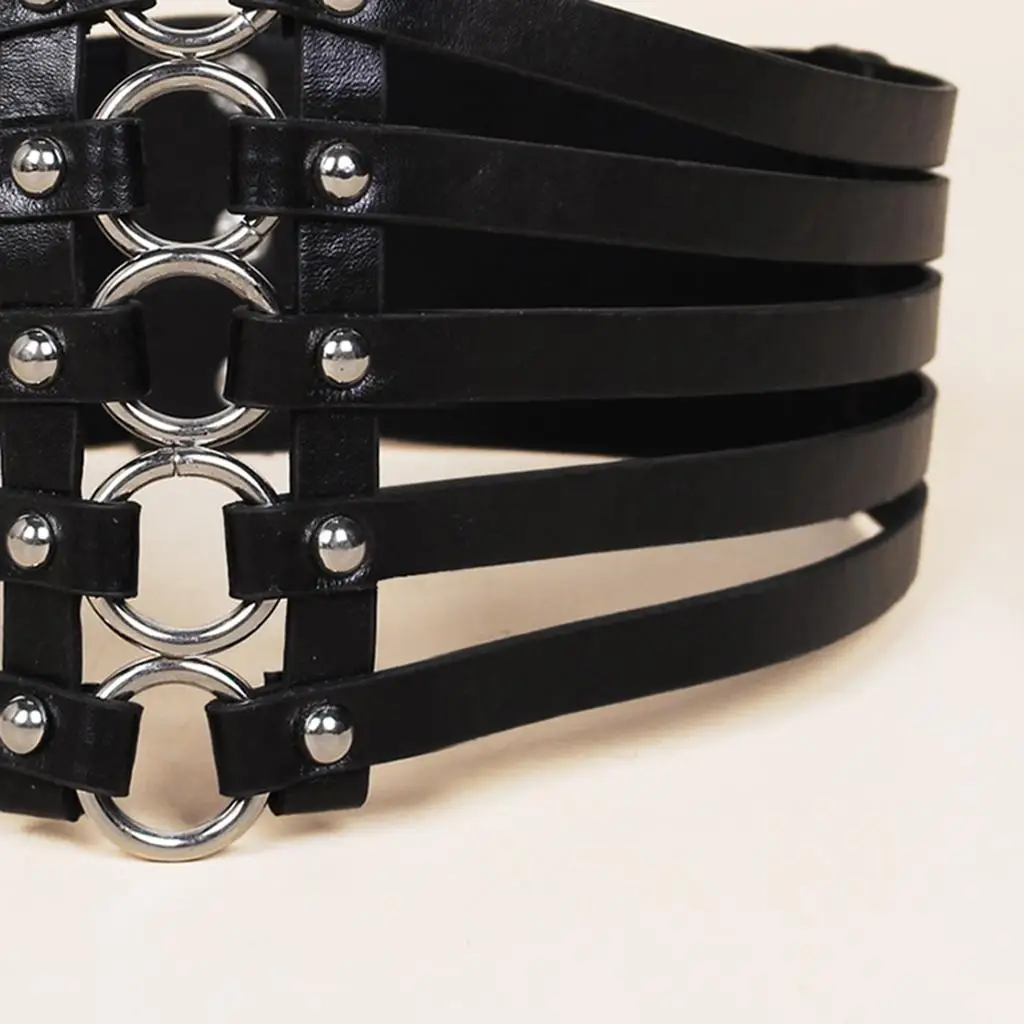 Vintage  Studded Leather Wide Waist Belt Hollow Out  Corset for Women