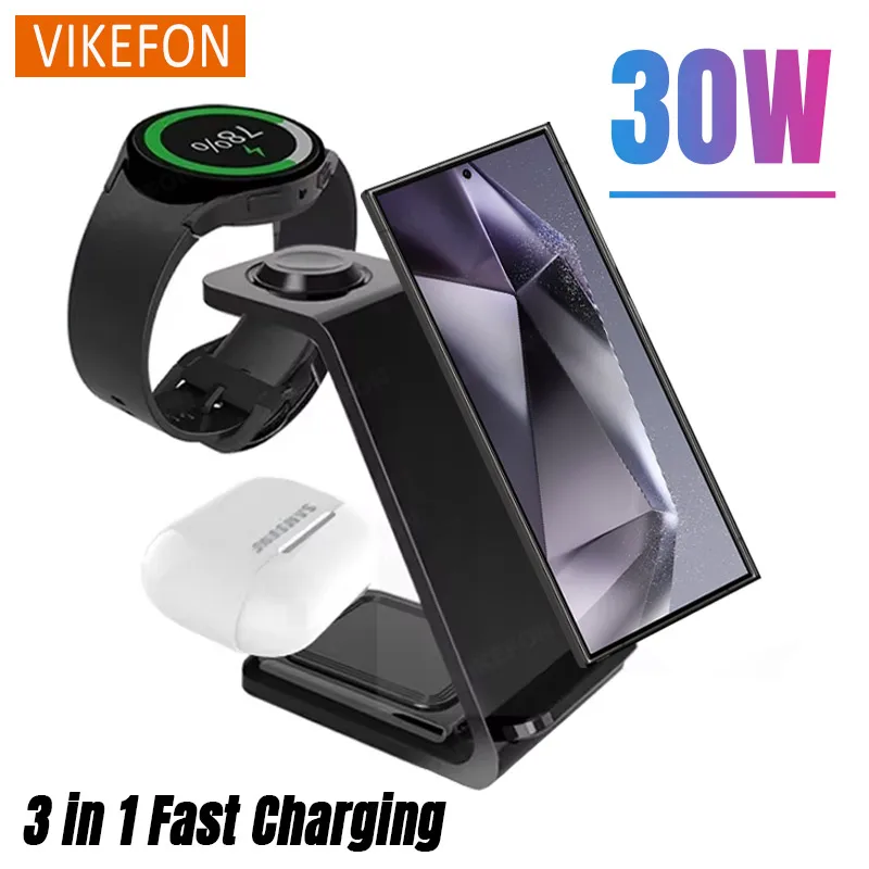 

Беспроводное дорожное зарядное устройство 30 Вт 3 в 1 для Samsung Galaxy S24 S23 S22 Ultra Watch 7/6/5/4 Active 2 Buds 2 Pro Станция быстрой зарядки