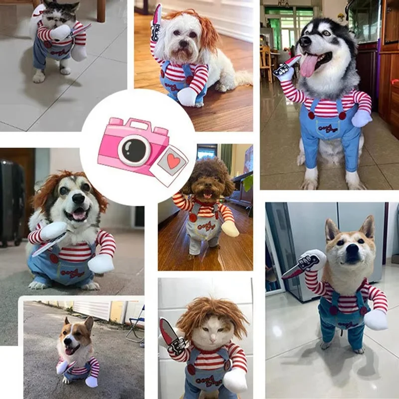 Funny Dog Cosplay Clothes Puppy Party Dress Up Apparel Outfit Chihuahua Deadly Doll Set Halloween Costume for S-XL Dogs Cats