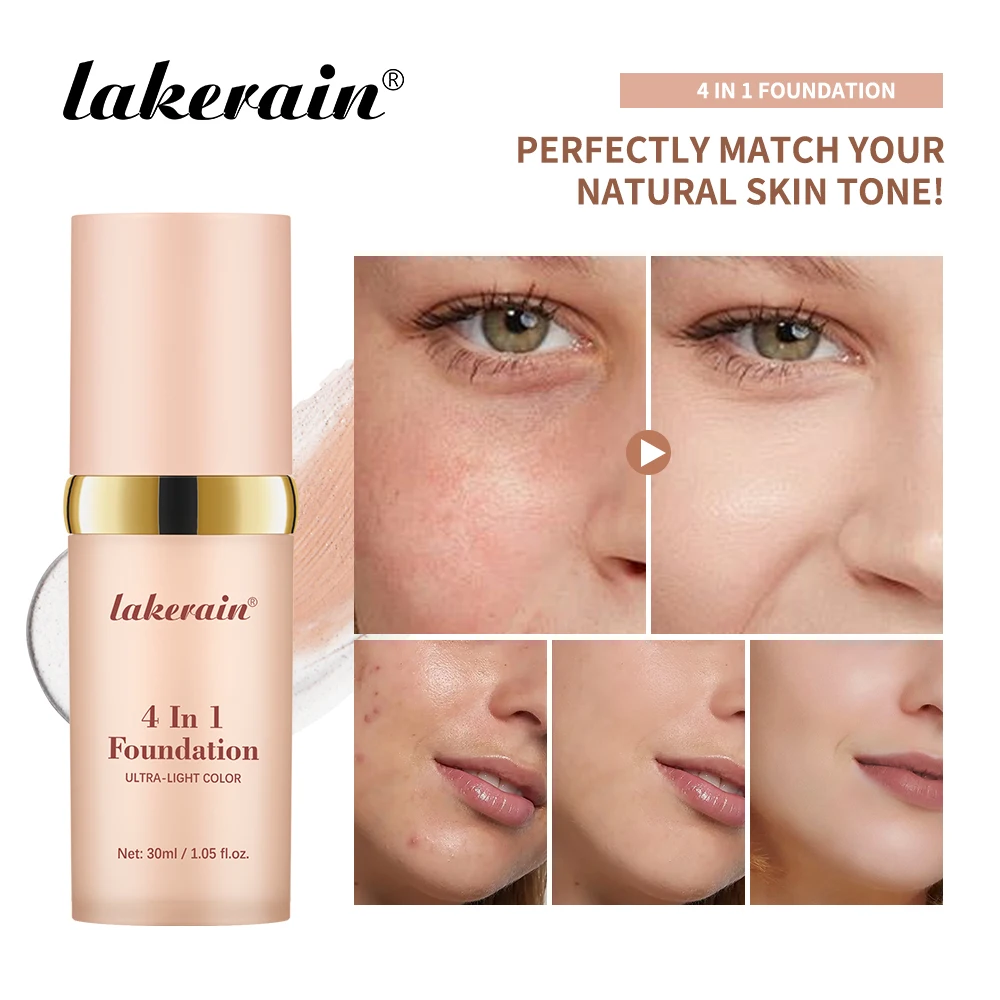 كريم أساس سائل من Lakerain، مرطب يدوم طويلاً، يخفي العيوب والمسام والهالات السوداء، عامل حماية من الشمس SPF 30، مكياج قاعدة للوجه