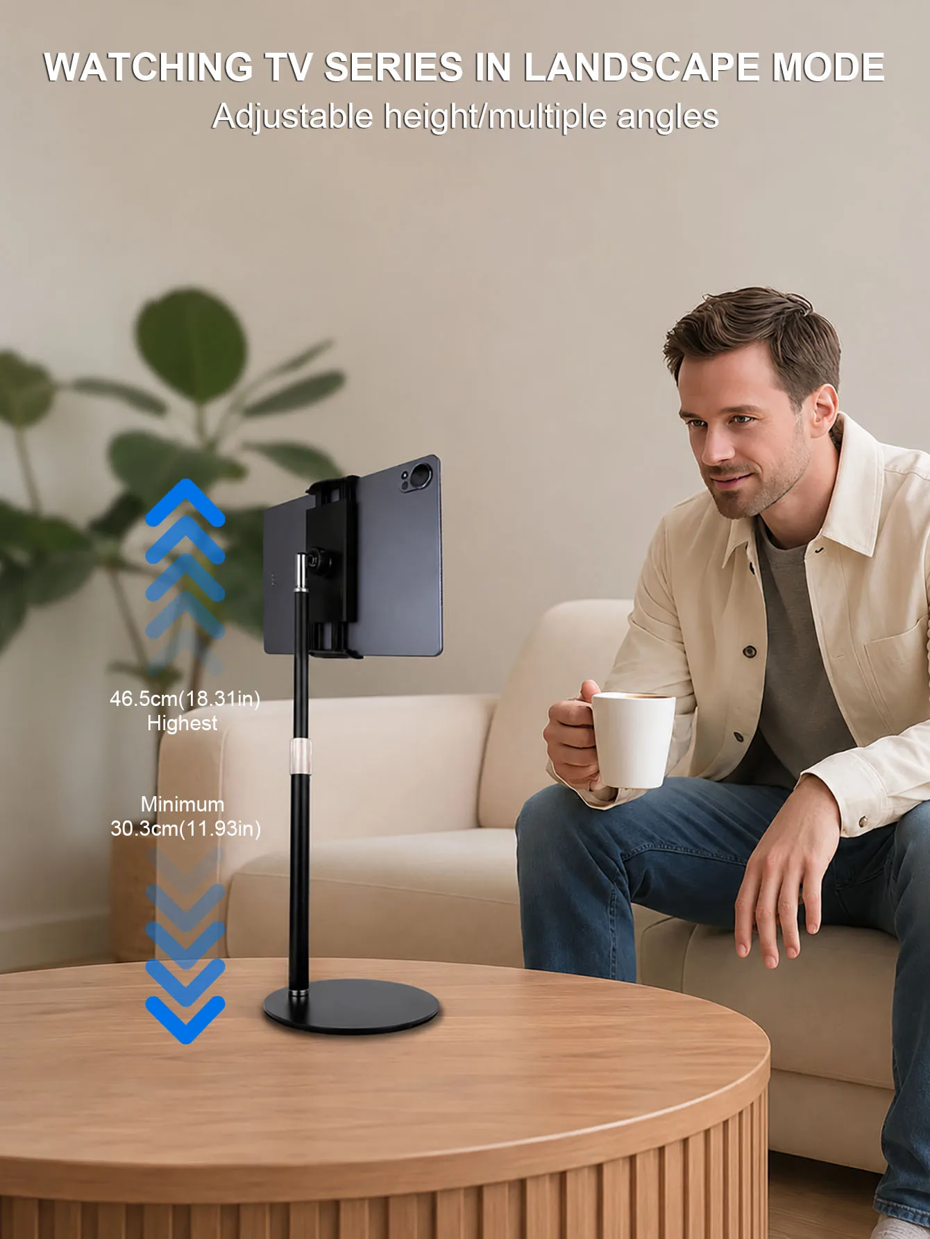 Height-adjustable metal phone stand/tablet stand, suitable for desktop use, portable monitor stand, 360-degree rotatable adjustable tablet stand, with heavy-duty metal base