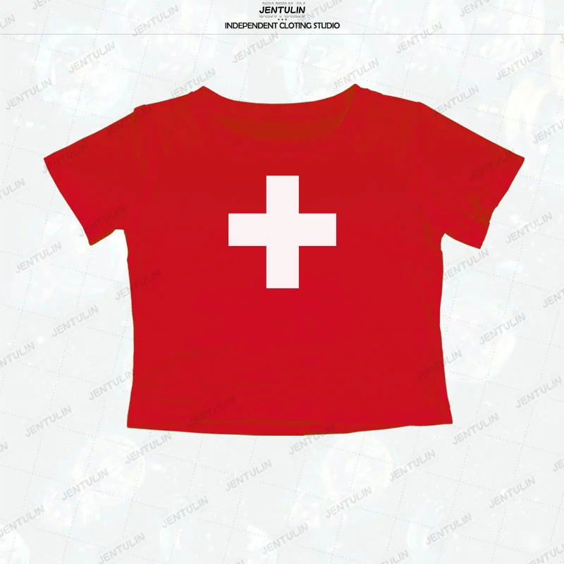 تي شيرت نسائي قصير مطبوع عليه جماليات قوطي تي شيرت أحمر مثير تي شيرت صيفي ريترو بأكمام قصيرة تي شيرت Y2k للسيدات Harajuku Punk Baby تي شيرت