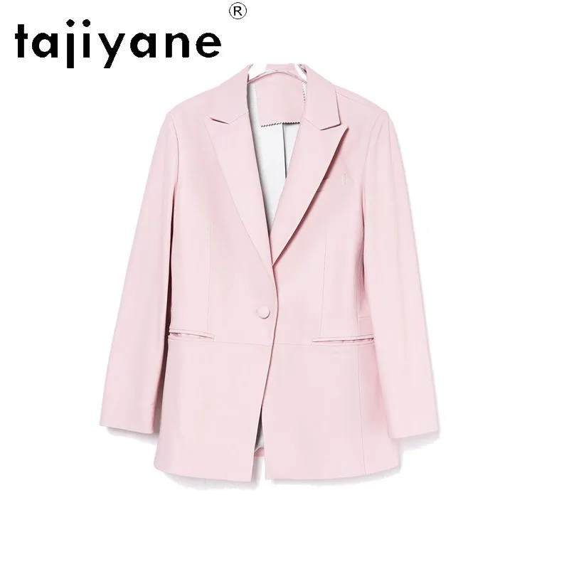 TAJIYANE Real Leather Jacket Woman Blazers Pure Sheepskin Leather Coat Cropped Jackets for Woman Early‑Spring Blazer Mujer Pink