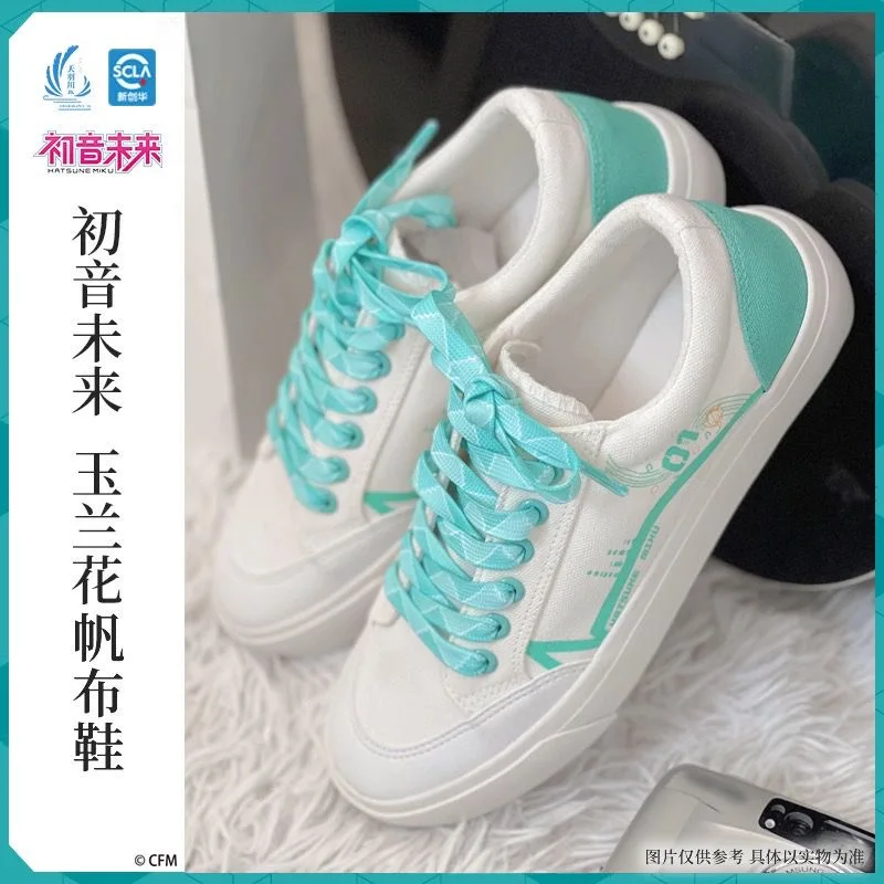 2023 Original Hatstune Miku Shoes for Women Girl White Canvas Casual Lace Up Flat Female Men Shoe Vocaloid Cosplay Sneakers New