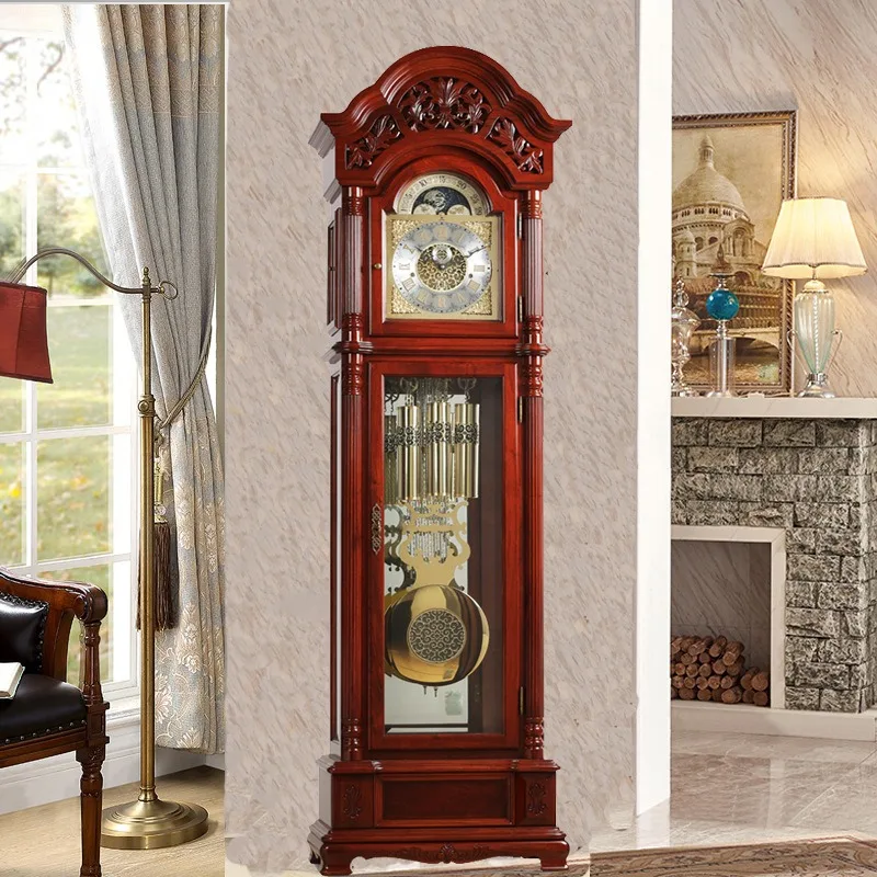 Light luxury mahogany European living room mechanical floor clock movement Chinese standing bell villa classical large