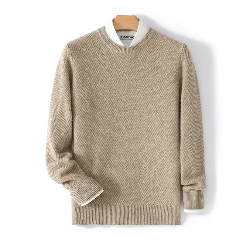 

Autumn Winter Men'S Crew Neck Wool Sweater% Wool Casual Business Warm Thick Solid Color Base Cashmere Sweater