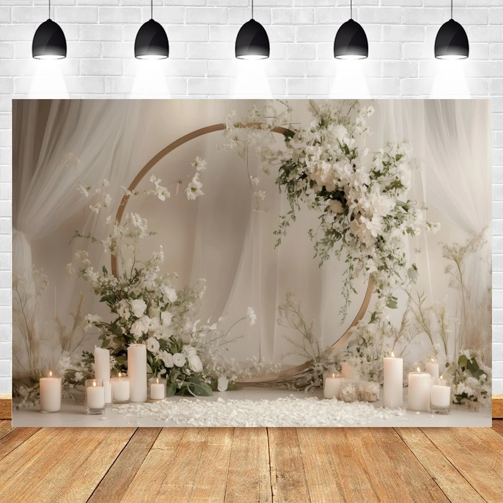 Fondo de fotografía de decoración de cumpleaños, círculo blanco para interiores, retrato de boda Floral, vestidos de maternidad, sesión de fotos