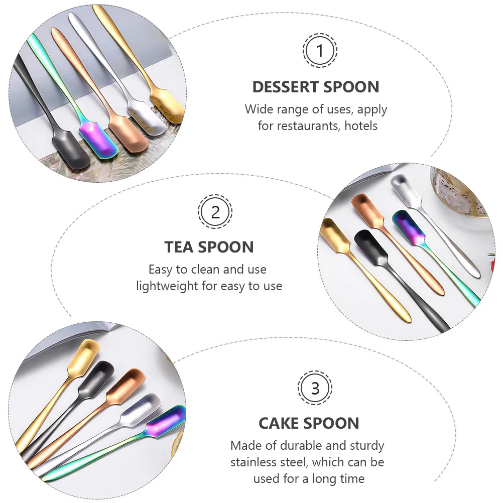 

5Pcs Stainless Steel Coffee Spoon Rustproof Lightweight for Cake Dessert Tea Restaurant Travel Long Handle Coffee Spoon