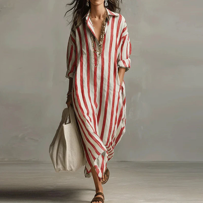 Vintage Printed Maxi Dresses For Women Casual Striped Printed Loose Beach Holiday Long Dresses For Women Party Dress Boho - Image 6