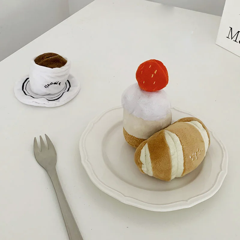 INS New Afternoon Tea Pet Toy Dog and Cat Interactive Toy Hiding Food Toy Simulation Bread Coffee Dog Toys for Small Dogs