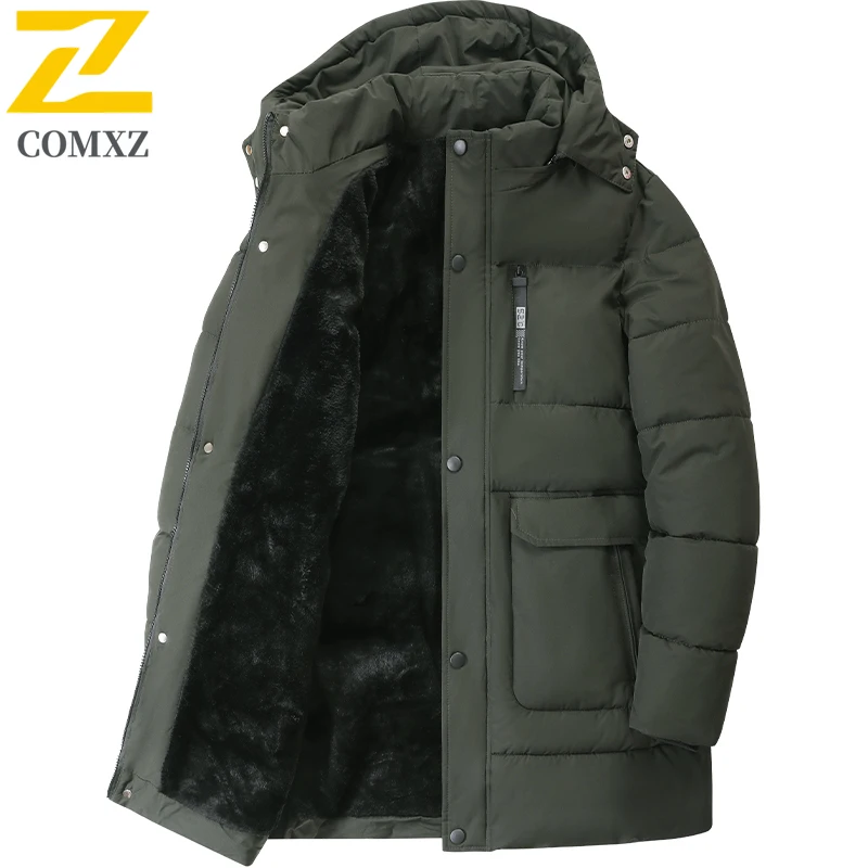 Fashion Men's Winter Jacket Long Thickened Fleece Lining Warm Removable Hooded Parka 2025 New -20 ℃ Cold Snow Down Cotton Coat
