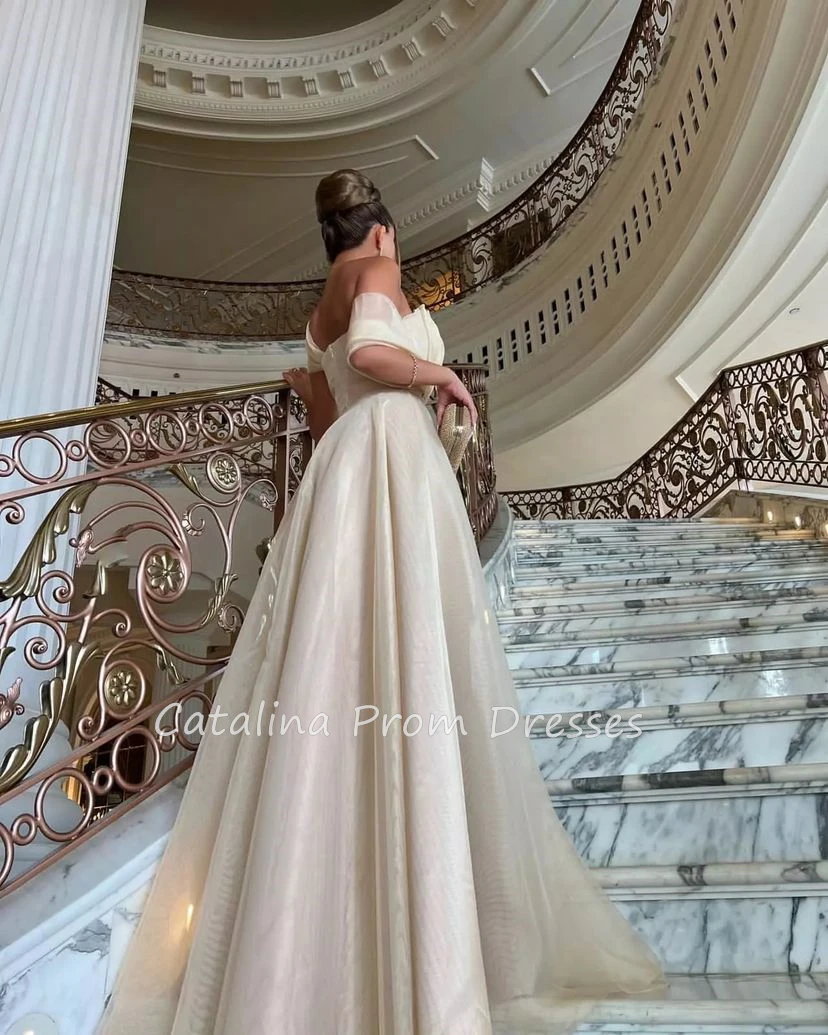 A-Line Strapless Wedding Party Dress One Shoulder Ruffle Floor Length Prom Dresses gala Saudi Arabia Women\'s Formal Custom Made