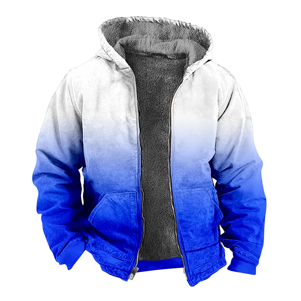 Men's Winter Jackets Coats,Blue Gradient Pattern Cotton Clothes Overcoat Sporty 3D Style CAMPUS For Christmas