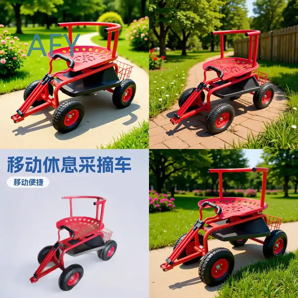 Garden Tool Cart for Tractor Seat 360 Degree Rotating Multi Functional Mobile Harvesting Trolley for Lawn and Garden Use