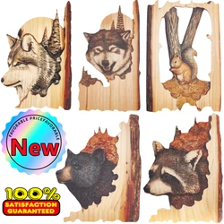 Escultura colgante de pared hecha a mano de animales planos, mapache, oso, ciervo, Lobo, zorro, decoración pintada a mano para el hogar y la sala de estar, nueva
