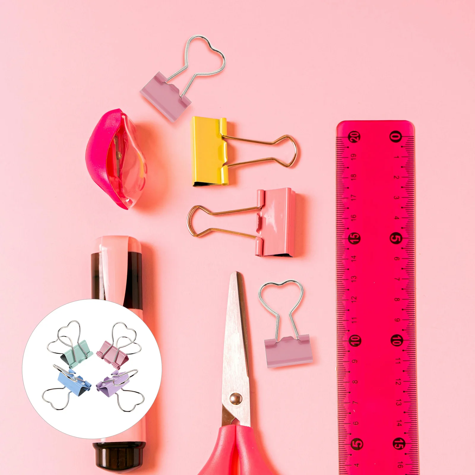 24pcs Heart Shaped Metal Binder Office Stationery Paper File Clips For Organizing Notes Journals