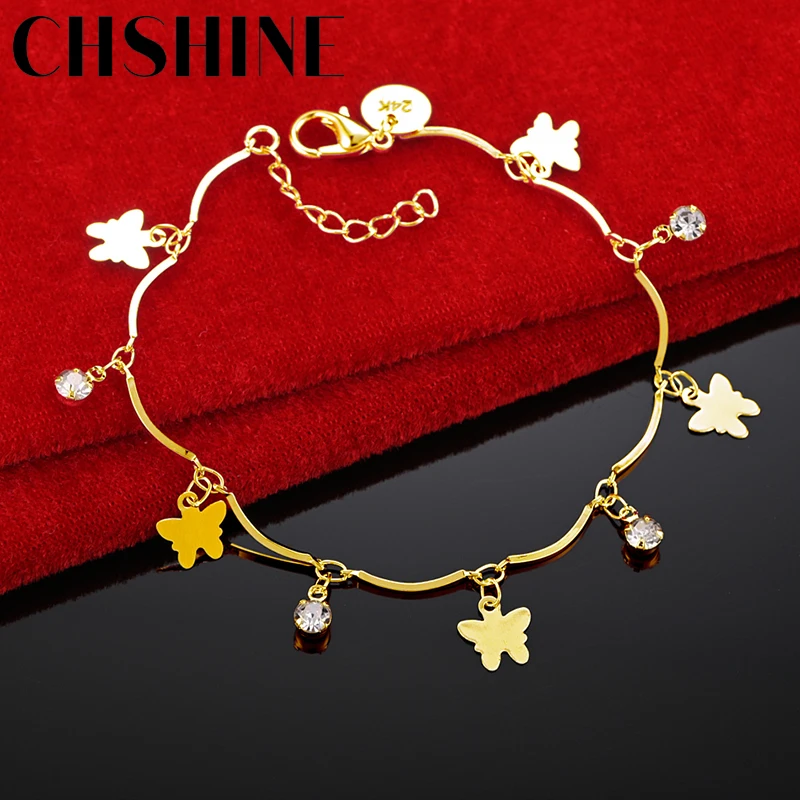 

CHSHINE 18K Gold Butterfly Zircon Small Pendant Bracelet For Women Wedding Engagement Party Fashion Charm Jewelry