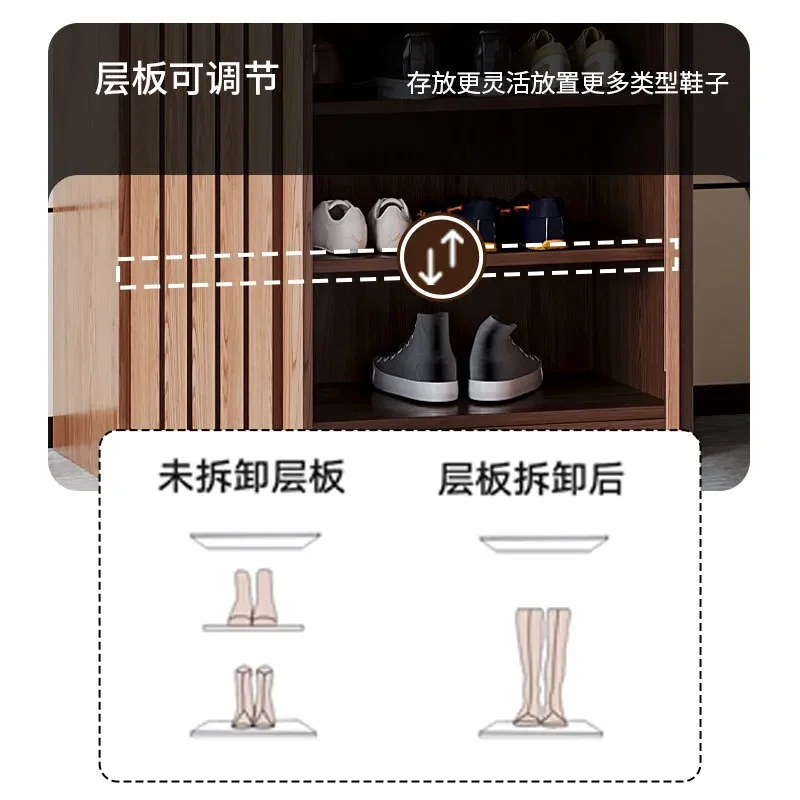 Solid Wood Shoe Cabinet Tall Entryway Storage Large Capacity Multi Layer Locker for Hallway Corridor Wall Mounted Household