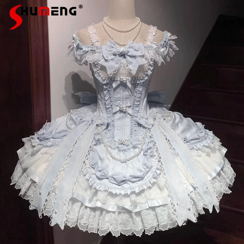 

Woman's Ballet Style Sweet Mini Dress Original Princess Lolita Dresses Set JSK New Autumn Girl's Slim Fit Y2K Birthday Dress